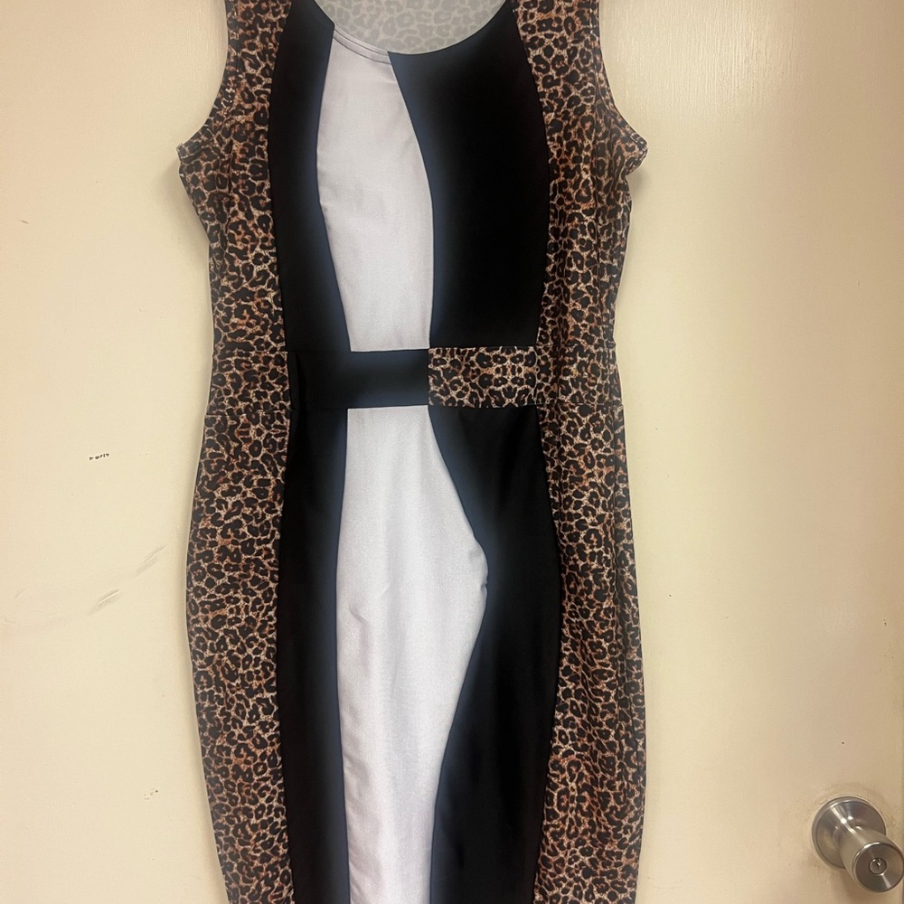 Leopard Print Colorblock Dress